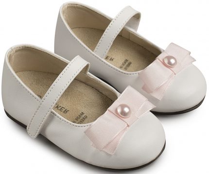 Babywalker Βαπτιστικό Παπουτσάκι Περπατήματος για Κορίτσι Γοβάκι Μονή Μπαρέτα με Φιόγκο BS3500 Λευκό-Ροζ
