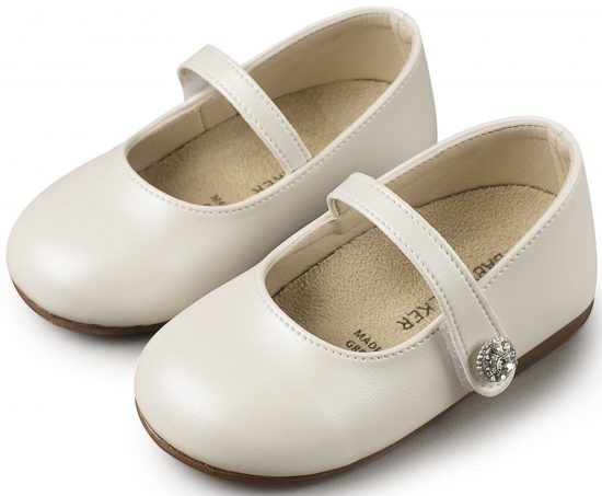 Babywalker Βαπτιστικό Παπουτσάκι Περπατήματος για Κορίτσι Γοβάκι Μονή Μπαρέτα με Στρασένιο Κουμπάκι BS3502 Εκρού