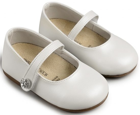 Babywalker Βαπτιστικό Παπουτσάκι Περπατήματος για Κορίτσι Γοβάκι Μονή Μπαρέτα με Στρασένιο Κουμπάκι BS3502 Λευκό