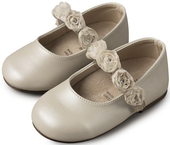 Babywalker Βαπτιστικό Παπουτσάκι Περπατήματος για Κορίτσι Γοβάκι Μονή Μπαρέτα με Λουλούδια BS3523 Εκρού