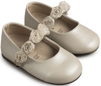 Babywalker Βαπτιστικό Παπουτσάκι Περπατήματος για Κορίτσι Γοβάκι Μονή Μπαρέτα με Λουλούδια BS3523 Εκρού