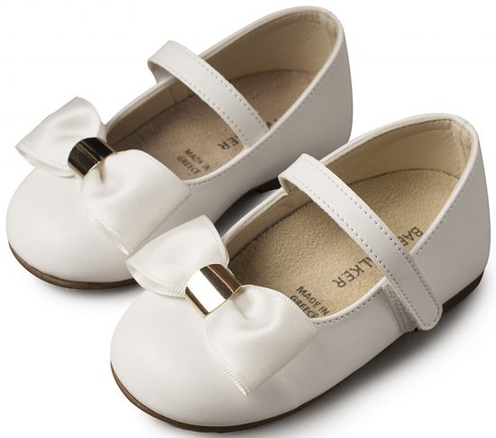 Babywalker Βαπτιστικό Παπουτσάκι Περπατήματος για Κορίτσι Γοβάκι Μονή Μπαρέτα με Φιόγκο BS3537 Λευκό