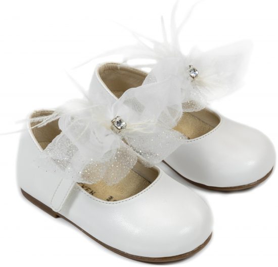 Babywalker Βαπτιστικό Παπουτσάκι Περπατήματος για Κορίτσι Γοβάκι  Μονή Μπαρέτα με Φιόγκο BS3562 Λευκό