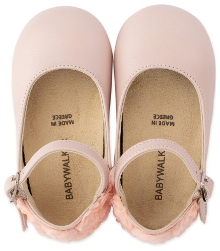 Babywalker Βαπτιστικό Περπατήματος για Κορίτσι Γαλλικό Γοβάκι με Διακοσμημένη Φτέρνα από Λουλούδια BW4503 Ροζ