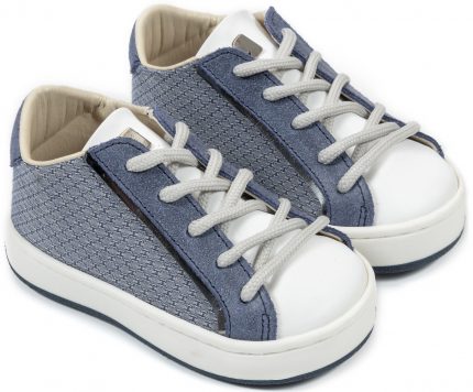 Babywalker Βαπτιστικό Παπουτσάκι Περπατήματος για Αγόρι Δίχρωμα Δετό Sneaker από Ύφασμα & Δέρμα, σε Χρώμα Μπλε - Λευκό, EXC5199