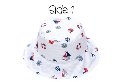 Καπέλο Διπλής Όψης UPF 50+ – Nautical Λευκό/Σιέλ - FlapJackKids
