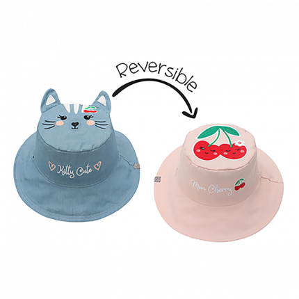 Καπέλο Διπλής Όψης UPF 50+ Cat/Cherry (Cotton) Ροζ/Μπλε - FlapJackKids