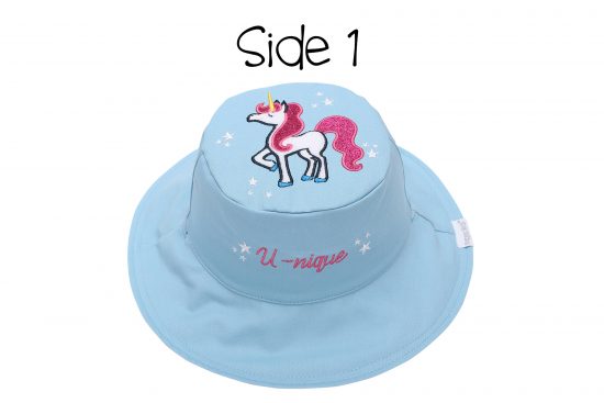 Καπέλο Διπλής Όψης UPF 50+ – Μονόκερος (Cotton) Σιέλ/Ροζ - FlapJackKids