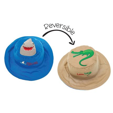 Καπέλο Διπλής Όψης UPF 50+ Shark/Alligator (Cotton) Μπλε/Μπεζ - FlapJackKids