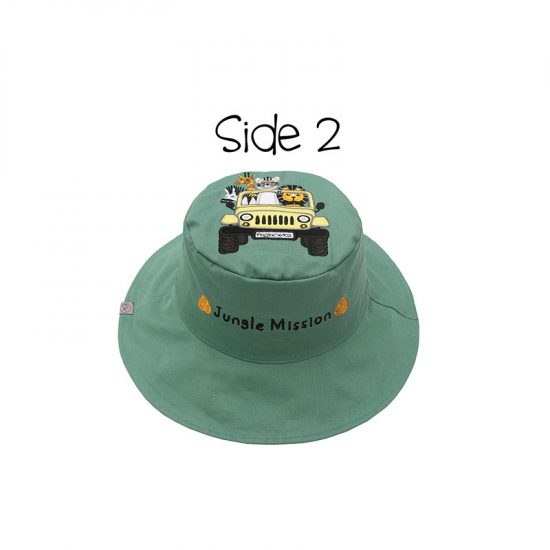 Καπέλο Διπλής Όψης UPF 50+ Tiger/Safari Truck (Cotton) Γκρι-Πράσινο - FlapJackKids