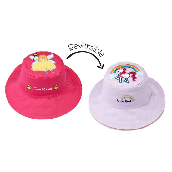 Καπέλο Διπλής Όψης UPF 50+ – Princess/Unicorn (Cotton) Ροζ-Λευκό - FlapJackKids