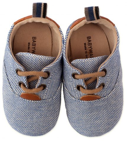 Babywalker Βαπτιστικό Παπούτσι Αγκαλιάς - Δετό Sneaker Μπλε Ρουά από Ύφασμα & Δέρμα MI1064