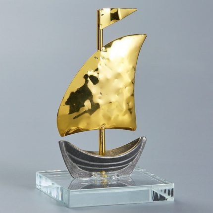 Χρυσό Μεταλλικό Καράβι σε Γυάλινη Βάση (4x5cm) - NU2017