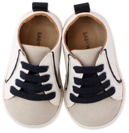 Babywalker Βαπτιστικό Παπουτσάκι Δερμάτινο Δετό Sneaker για τα Πρώτα Βήματα, σε Χρώμα Λευκό-Μπλε PRI2082