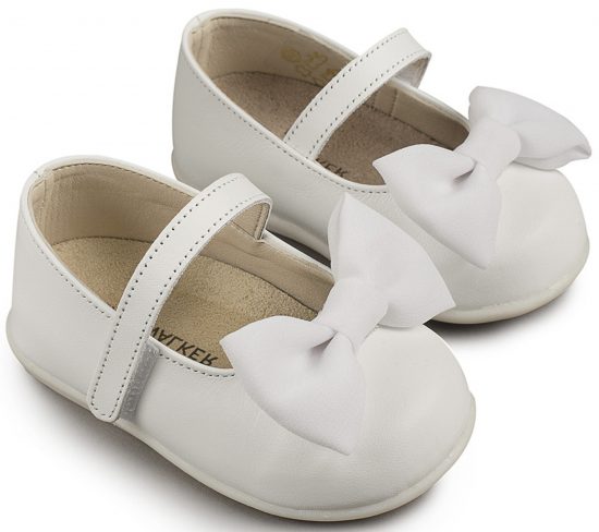 Babywalker Βαπτιστικό παπουτσάκι για πρώτα βήματα Γοβάκι μονή μπαρέτα satin φιόγκος Λευκό PRI2525