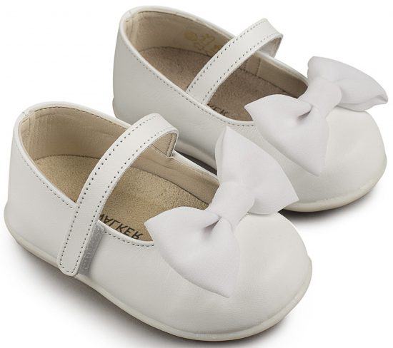 Babywalker Βαπτιστικό Παπουτσάκι για Πρώτα Βήματα Γοβάκι Μονή Μπαρέτα με Φιόγκο PRI2525 Λευκό