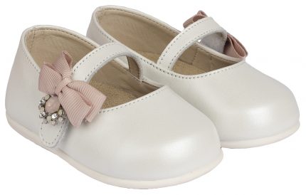 Babywalker Βαπτιστικό παπουτσάκι για κορίτσι για πρώτα βήματα Γοβάκι μονή μπαρετα, φιογκάκι δαντέλα & πέρλες PRI-2564