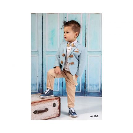 Βαπτιστικό κοστουμάκι για αγόρι Σιέλ-Μπεζ Α4196Σ, Mi Chiamo