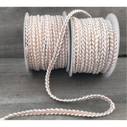 Κορδέλα Μπέζ Ψαροκόκκαλο με Λευκά Ξώραφα 5mm x 20Υ, Α43