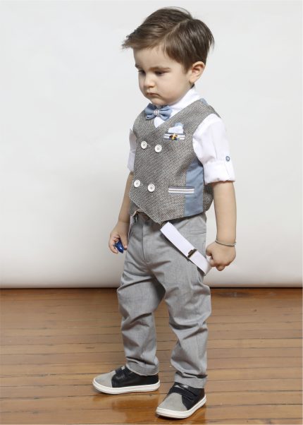 Βαπτιστικό κοστουμάκι για αγόρι Σέπια-Καρό Α4423ΣΚ, Mi Chiamo