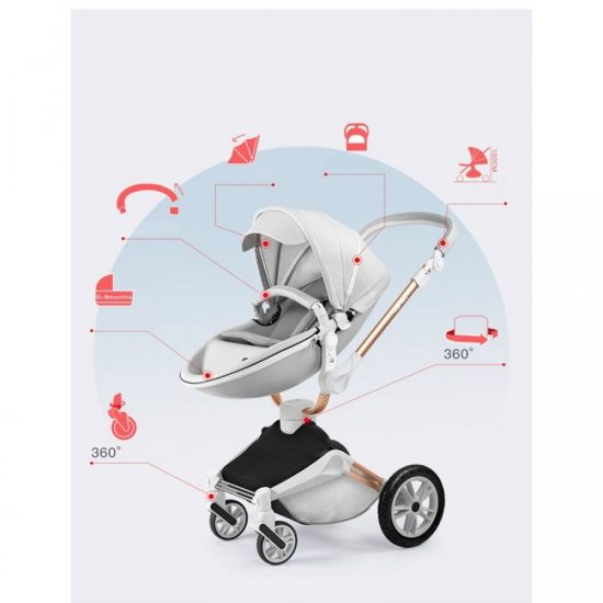 Πολυκαρότσι Μωρού 360° 2 σε 1 Hot Mom Κ-250 Γκρι (6 άτοκες δόσεις)