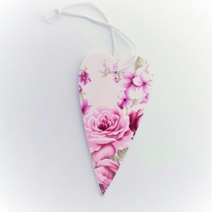 Ροζ Λουλούδια σε Ξύλινη Καρδιά  (Ύψος 10cm x Μήκος 5cm) | ΛΕ8Α32
