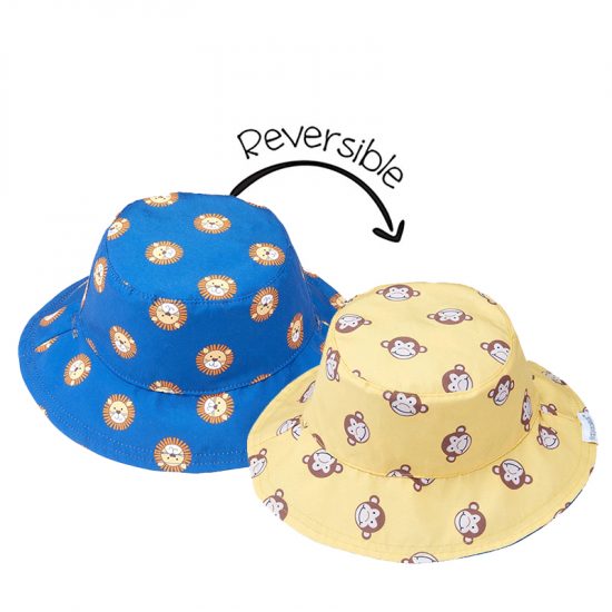 Καπέλο Διπλής Όψης UPF 50+ – Lion/Monkey (s) Μπλε/Κίτρινο  - FlapJackKids