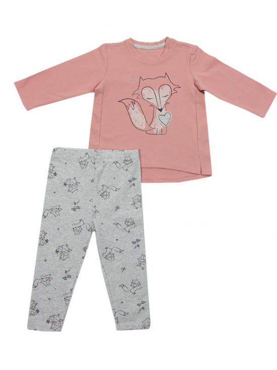 Set Baby Girl Lovely Fox Ροζ-Γκρι - Minene