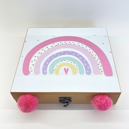 Ξύλινο Κουτί με θέμα Ουράνιο Τόξο | ΛΣ1487 σε Ροζ