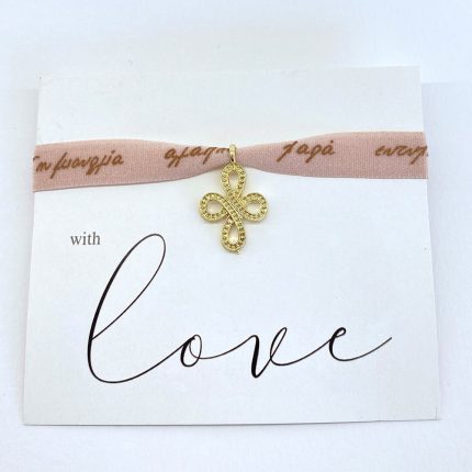 Μαρτυρικό με Ροζ Κορδέλα Χρυσό Σταυρό Μ46  σε Καρτελάκι Love | ΜΑΡ78 ( 10 τεμάχια)