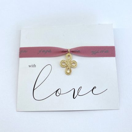 Μαρτυρικό με Σάπιο Μήλο Κορδέλα Χρυσό Σταυρό Μ46  σε Καρτελάκι Love (10τμχ)  | ΜΑΡ79