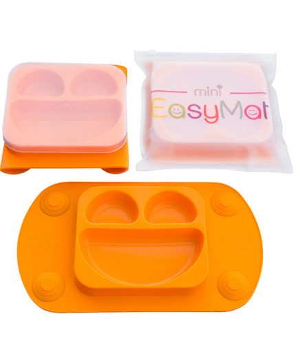 Mini- Πιάτο/Σουπλά σιλικόνης με βεντούζες και καπάκι Πορτοκαλί - EasyMat