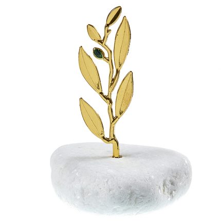Φυσική Πέτρα με Κλαδί Ελιάς Χρυσό 7cm - NU1715