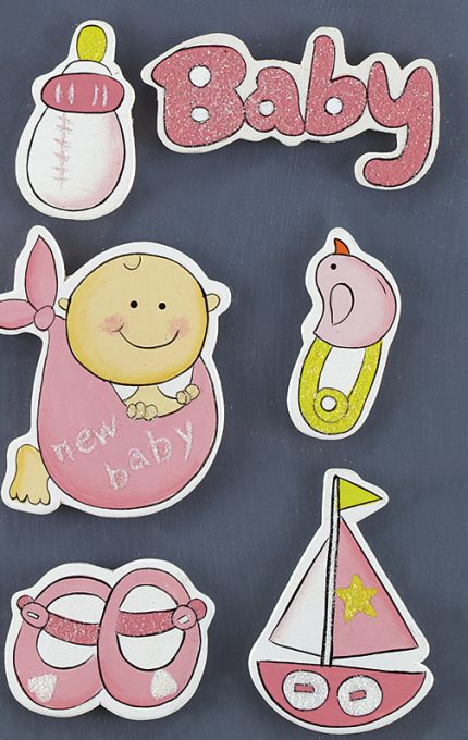 Ξύλινα αυτοκόλλητα για μωρό κορίτσι - New Born ZL10E1461 6τμχ