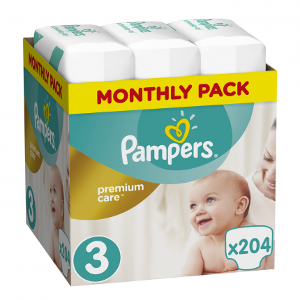 Πάνες Pampers Premium Care Monthly Pack Νο.3 (6-10kg) 204 πάνες - 27025
