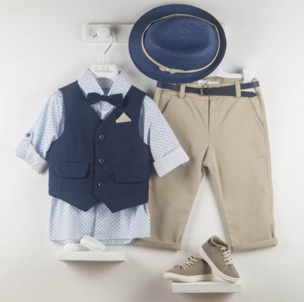 Βαπτιστικό κοστουμάκι για αγόρι Pierre Μπλε-Μπεζ 9781, Bambolino