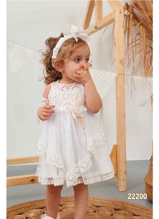 Βαπτιστικό Φορεματάκι Λευκό Μπόχο για κορίτσι 22200, Bonito