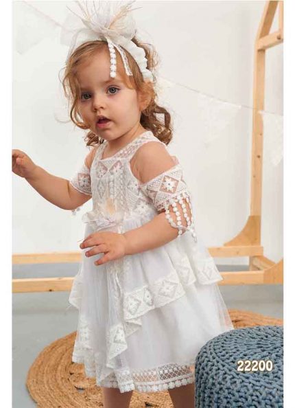 Βαπτιστικό Φορεματάκι Λευκό Μπόχο για κορίτσι 22200, Bonito