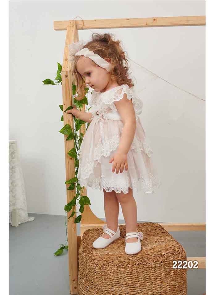 Βαπτιστικό Φορεματάκι Λευκό Μπεζ για κορίτσι 22202, Bonito
