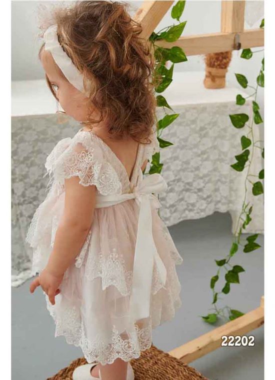 Βαπτιστικό Φορεματάκι Λευκό Μπεζ για κορίτσι 22202, Bonito
