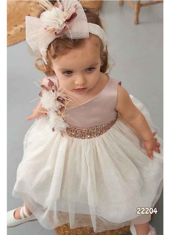 Βαπτιστικό Φορεματάκι Ροζ Παγιέτα για κορίτσι 22204, Bonito