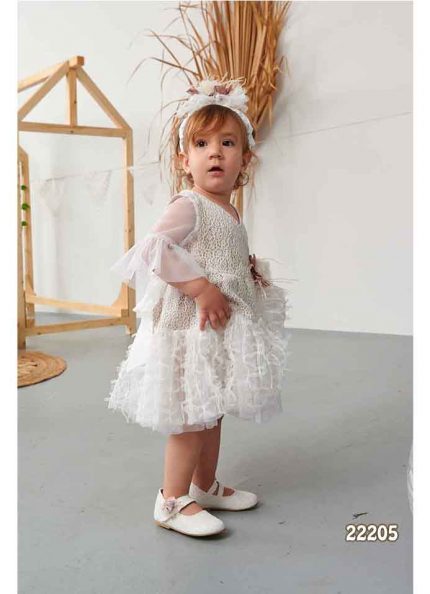 Βαπτιστικό Φορεματάκι Λευκό Μπεζ για κορίτσι 22205, Bonito