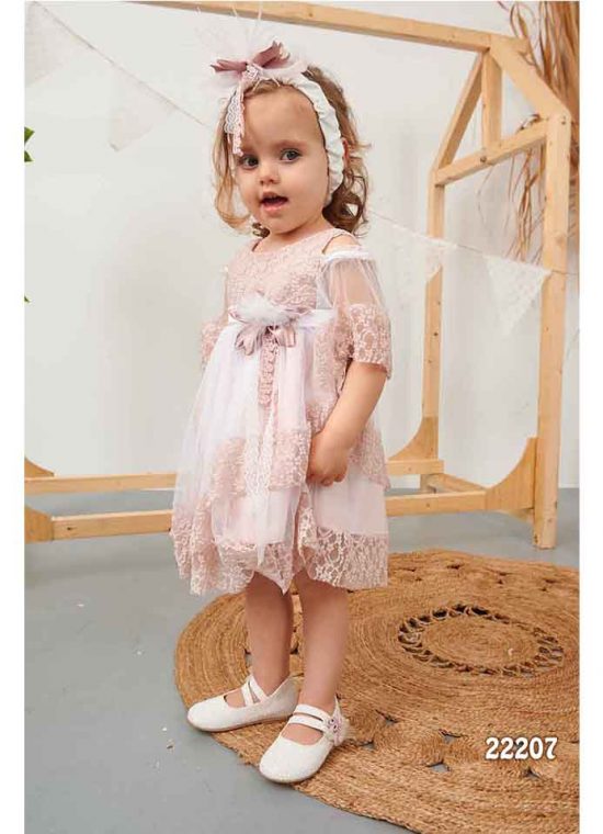 Βαπτιστικό Φορεματάκι Ροζ Μπόχο για κορίτσι 22207, Bonito