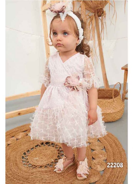 Βαπτιστικό Φορεματάκι Ροζ Κρουαζε για κορίτσι 22208, Bonito