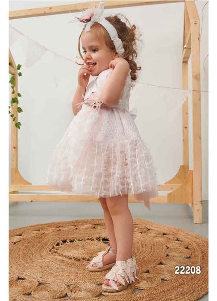 Βαπτιστικό Φορεματάκι Ροζ Κρουαζε για κορίτσι 22208, Bonito