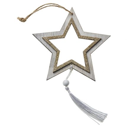 Ξύλινο Κρεμαστό Αστέρι με Φούντα Λευκό (12εκ) | ZL63808B