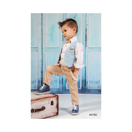 Βαπτιστικό κοστουμάκι για αγόρι Σιέλ-Μπεζ Α4182Σ Mi Chiamo