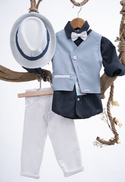 Βαπτιστικό κοστουμάκι για αγόρι Μπλε-Λευκό-Σιέλ ΑΕ38 Mak Baby