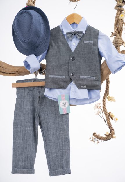 Βαπτιστικό κοστουμάκι για αγόρι Σιέλ-Γκρι ΑΕ40 Mak Baby