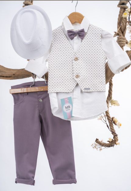 Βαπτιστικό κοστουμάκι για αγόρι Μωβ-Λευκό ΑΕ46 Mak Baby